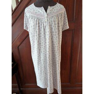 Country Store Womens Purple Floral Nightgown With Lace & Button Details